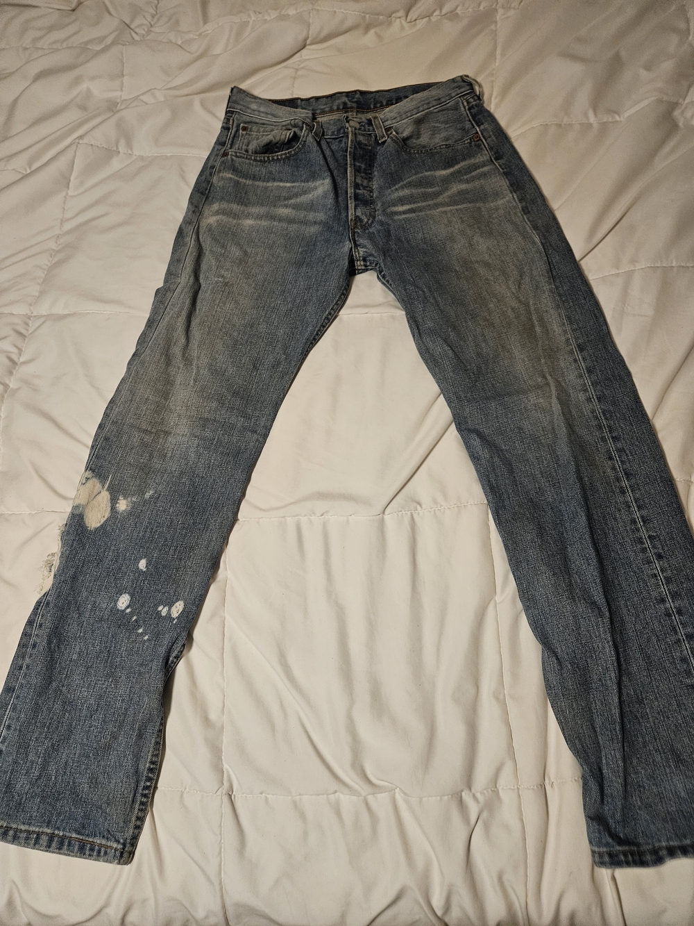 Levi's 501 Faded Blue Straight Leg Jeans with Paint Splatter